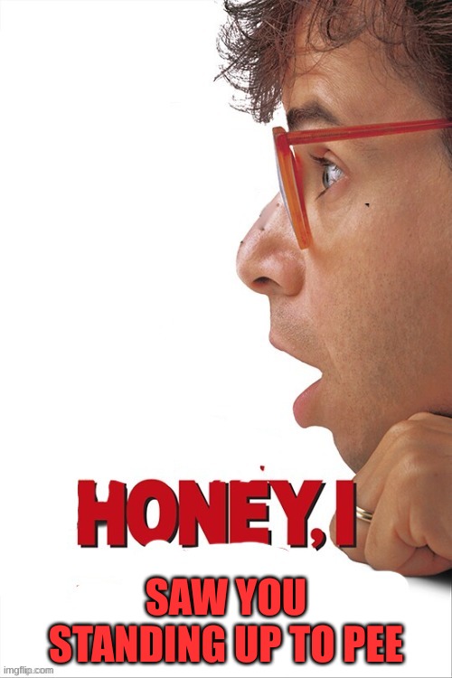 honey, I x | SAW YOU STANDING UP TO PEE | image tagged in honey i x | made w/ Imgflip meme maker