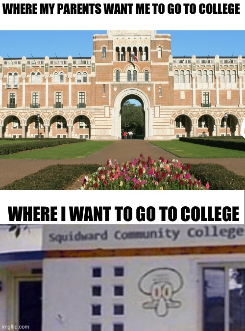 Where I want to go | WHERE MY PARENTS WANT ME TO GO TO COLLEGE; WHERE I WANT TO GO TO COLLEGE | image tagged in guy pouring olive oil on the salad | made w/ Imgflip meme maker