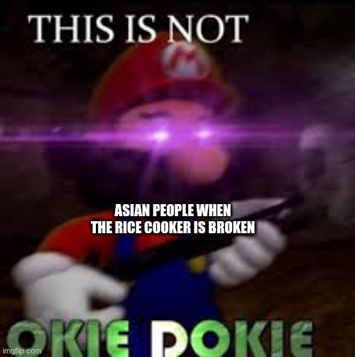 This is not okie dokie | ASIAN PEOPLE WHEN THE RICE COOKER IS BROKEN | image tagged in this is not okie dokie | made w/ Imgflip meme maker
