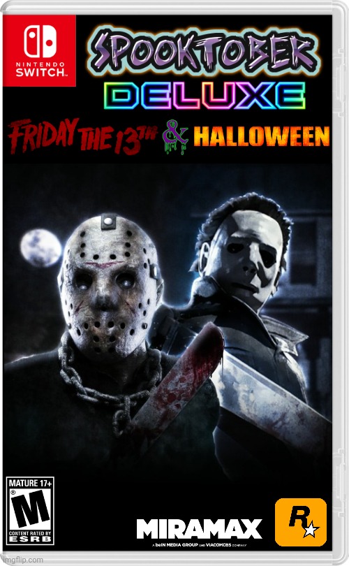KILL PEOPLE TOGETHER | image tagged in nintendo switch,michael myers,jason voorhees,friday the 13th,halloween,fake switch games | made w/ Imgflip meme maker