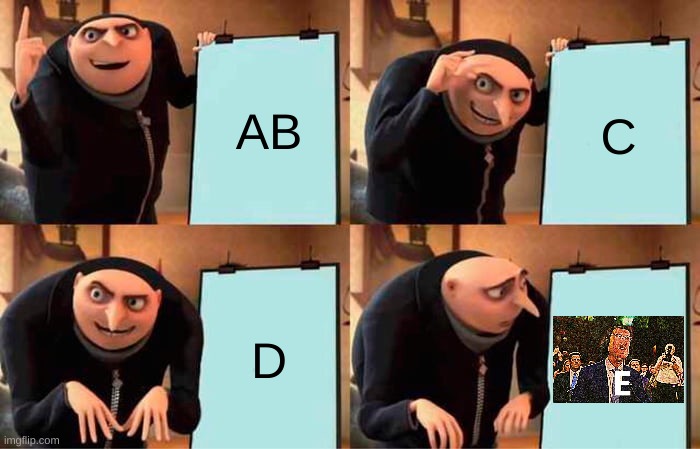 doing the E meme | AB; C; D | image tagged in memes,gru's plan | made w/ Imgflip meme maker