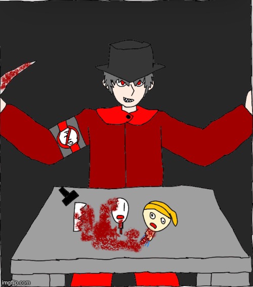 MEPIOS brutally murders 3 bad people named ejanimations, max the tophat cube and Morgan William foster | image tagged in gore,mepios,cowboy | made w/ Imgflip meme maker