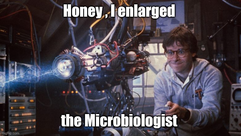 Honey i shrunk the kids | Honey , I enlarged the Microbiologist | image tagged in honey i shrunk the kids | made w/ Imgflip meme maker