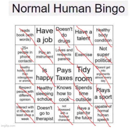 Half a mark = sorta | image tagged in normal human bingo | made w/ Imgflip meme maker