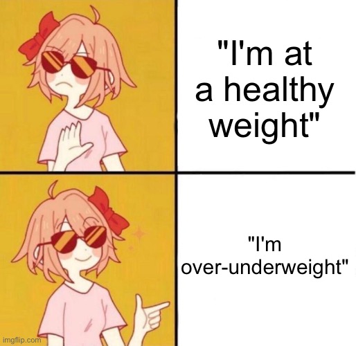 no yes girl | "I'm at a healthy weight"; "I'm over-underweight" | image tagged in no yes girl,EDanonymemes | made w/ Imgflip meme maker