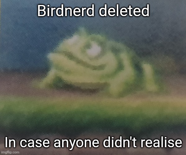 Frogoon | Birdnerd deleted; In case anyone didn't realise | image tagged in frogoon | made w/ Imgflip meme maker