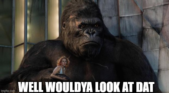 King kong | WELL WOULDYA LOOK AT DAT | image tagged in king kong | made w/ Imgflip meme maker
