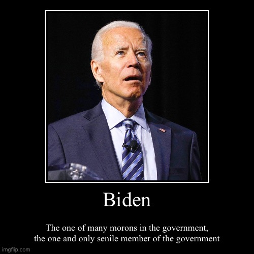 Senile biden | Biden | The one of many morons in the government, the one and only senile member of the government | image tagged in funny,demotivationals | made w/ Imgflip demotivational maker