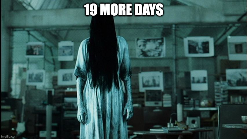 Sorry I skipped a day... | 19 MORE DAYS | image tagged in samara,the ring,halloween | made w/ Imgflip meme maker