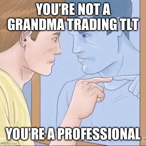 Pointing mirror guy | YOU’RE NOT A GRANDMA TRADING TLT; YOU’RE A PROFESSIONAL | image tagged in pointing mirror guy | made w/ Imgflip meme maker