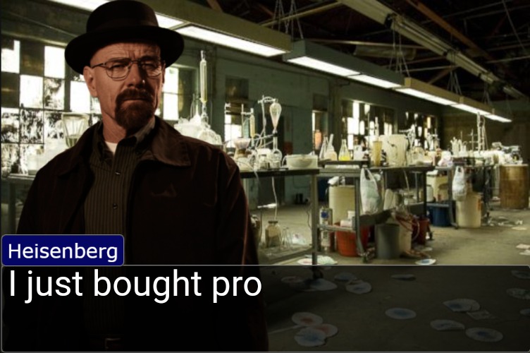 Heisenberg objection template | I just bought pro | image tagged in heisenberg objection template | made w/ Imgflip meme maker