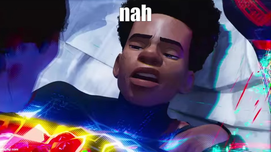 Miles Morales Nah | nah | image tagged in miles morales nah | made w/ Imgflip meme maker