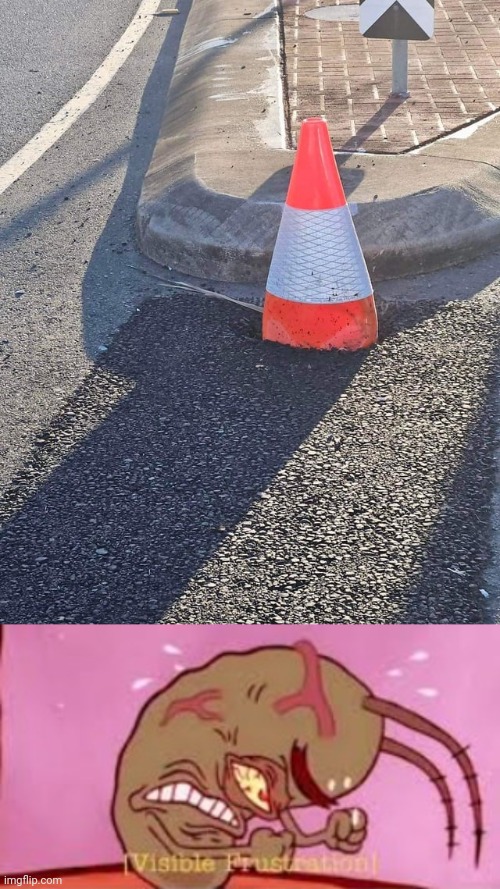 Cone stuck | image tagged in visible frustration,cone,stuck,cones,you had one job,memes | made w/ Imgflip meme maker