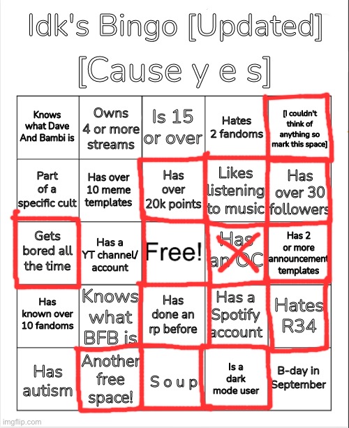 Yay more silly bingos | image tagged in idk's bingo updated version | made w/ Imgflip meme maker