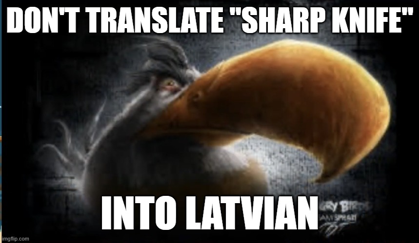 dont do it | DON'T TRANSLATE "SHARP KNIFE"; INTO LATVIAN | image tagged in realistic mighty eagle,memes,funny,so true memes | made w/ Imgflip meme maker