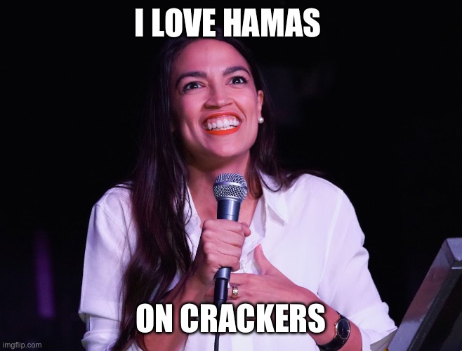 It’s hummus you brain surgeon. | I LOVE HAMAS; ON CRACKERS | image tagged in aoc crazy,stupid liberals,funny memes,politics,puppies and kittens | made w/ Imgflip meme maker