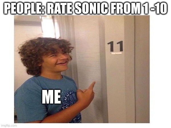 I Love Sonic!!!! | PEOPLE: RATE SONIC FROM 1 -10; ME | image tagged in sonic the hedgehog,sonic | made w/ Imgflip meme maker