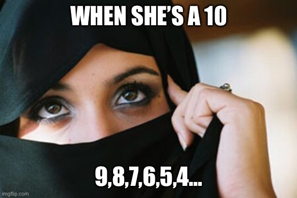 Muslim Woman | WHEN SHE’S A 10; 9,8,7,6,5,4… | image tagged in muslim woman,jihad,stay alert | made w/ Imgflip meme maker