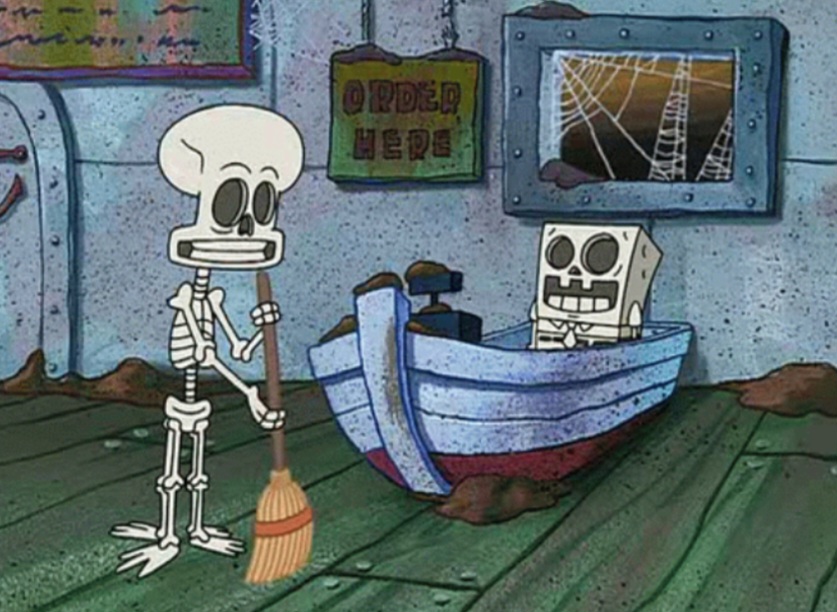 Spongebob And Squidward Skeletons Blank Meme Template