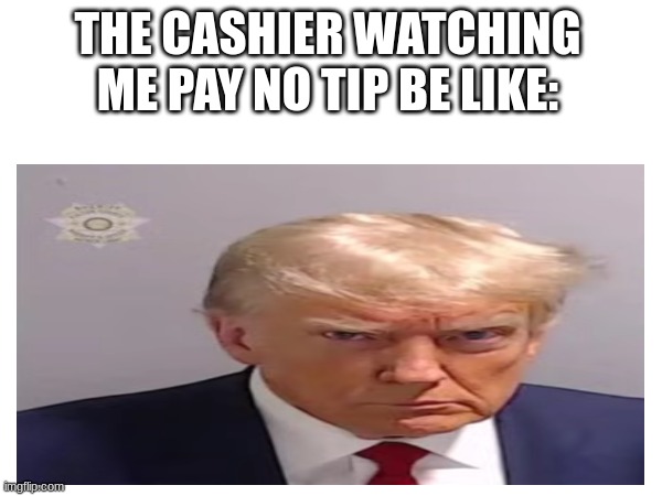THE CASHIER WATCHING ME PAY NO TIP BE LIKE: | image tagged in fun | made w/ Imgflip meme maker