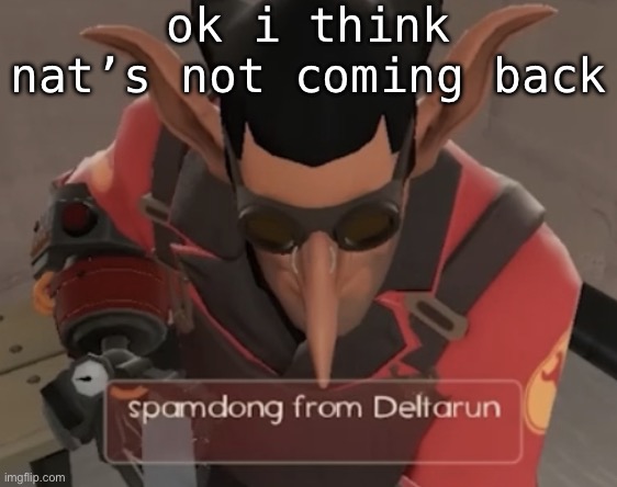 zad, now who will spam osmosis jones and splatoon??? | ok i think nat’s not coming back | image tagged in spamdong from deltarun | made w/ Imgflip meme maker