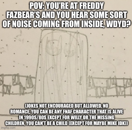 Sorry you might see a badly erased pair of badly drawn Springtrap eyes lol OmO | image tagged in fnaf,five nights at freddys,fnaf rp | made w/ Imgflip meme maker