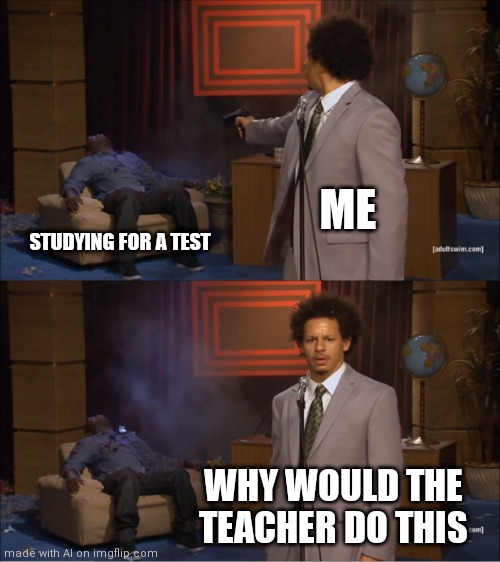 Why, professor | ME; STUDYING FOR A TEST; WHY WOULD THE TEACHER DO THIS | image tagged in memes,who killed hannibal | made w/ Imgflip meme maker
