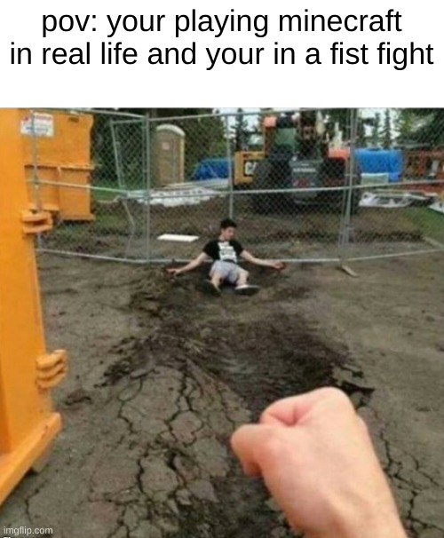 for once someone used POV right | pov: your playing minecraft in real life and your in a fist fight | image tagged in punch | made w/ Imgflip meme maker