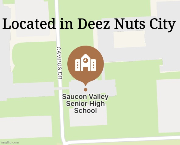 Sawcon High School | Located in Deez Nuts City | image tagged in sawcon school,memes,puns | made w/ Imgflip meme maker