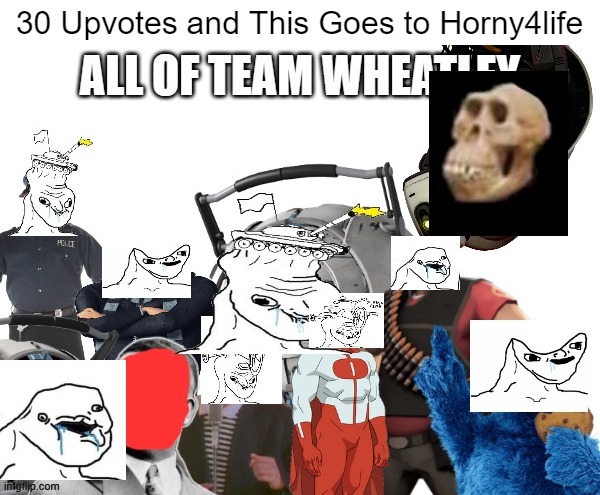 All of Team W******y | 30 Upvotes and This Goes to Horny4life | image tagged in all of team w y | made w/ Imgflip meme maker