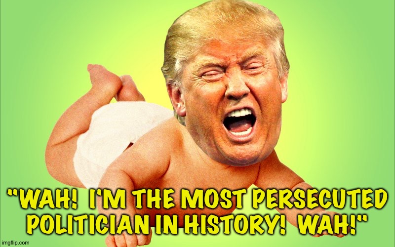 Baby Trump | "WAH!  I'M THE MOST PERSECUTED POLITICIAN IN HISTORY!  WAH!" | image tagged in baby trump | made w/ Imgflip meme maker