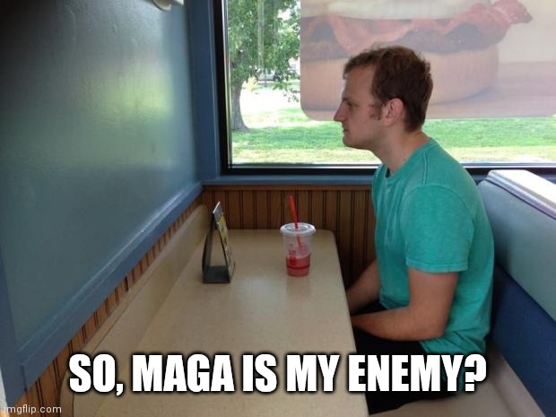 Forever Alone Booth | SO, MAGA IS MY ENEMY? | image tagged in forever alone booth | made w/ Imgflip meme maker