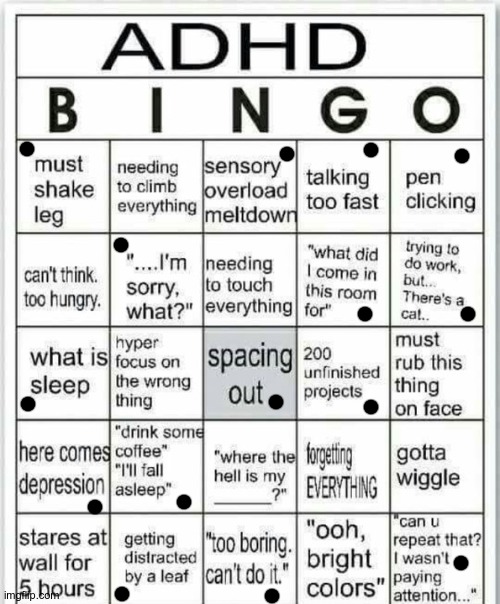 D@mn. I got ADHD. | image tagged in adhd bingo,bruh,why | made w/ Imgflip meme maker