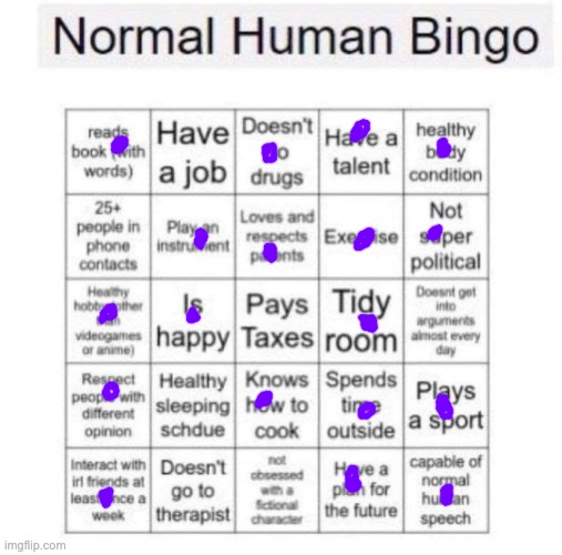 I GOT A BINGO (SOMEHOW) | image tagged in normal human bingo | made w/ Imgflip meme maker