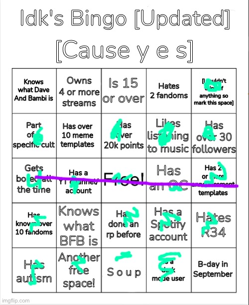 2 more months till I’m 15!!! | image tagged in idk's bingo updated version | made w/ Imgflip meme maker