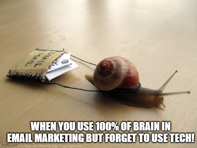 Snail Mail | WHEN YOU USE 100% OF BRAIN IN EMAIL MARKETING BUT FORGET TO USE TECH! | image tagged in snail mail | made w/ Imgflip meme maker