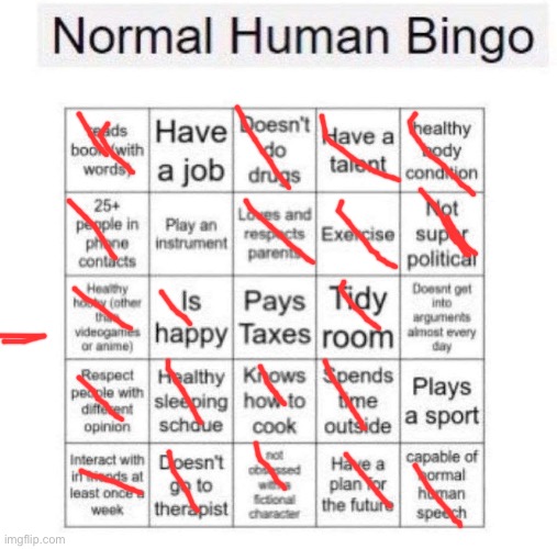 Normal human bingo | image tagged in normal human bingo | made w/ Imgflip meme maker