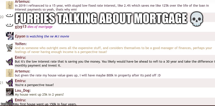 FURRIES TALKING ABOUT MORTGAGE 💀 | made w/ Imgflip meme maker