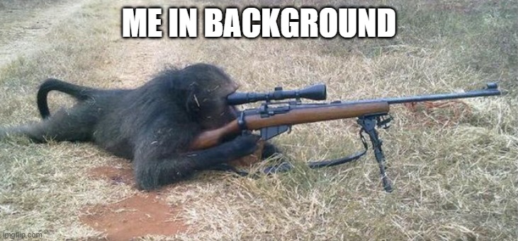 Sniper Monkey | ME IN BACKGROUND | image tagged in sniper monkey | made w/ Imgflip meme maker