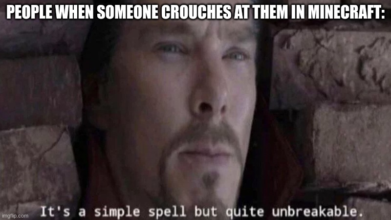 It's a simple spell | PEOPLE WHEN SOMEONE CROUCHES AT THEM IN MINECRAFT: | image tagged in it's a simple spell | made w/ Imgflip meme maker