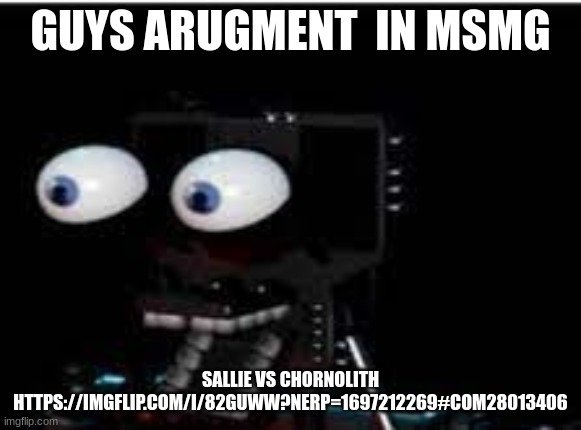 PERSONALITY?!?!?!?!?! | GUYS ARUGMENT  IN MSMG; SALLIE VS CHORNOLITH HTTPS://IMGFLIP.COM/I/82GUWW?NERP=1697212269#COM28013406 | image tagged in personality | made w/ Imgflip meme maker