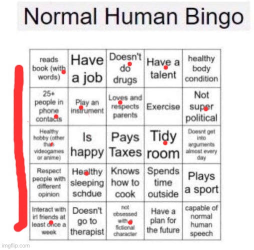 Normal human bingo | image tagged in normal human bingo | made w/ Imgflip meme maker