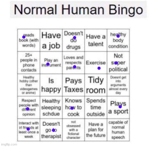 the normal human bingo (me) | image tagged in normal human bingo | made w/ Imgflip meme maker