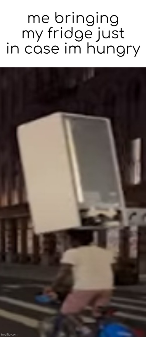 new yorkers are wild fr | me bringing my fridge just in case im hungry | made w/ Imgflip meme maker