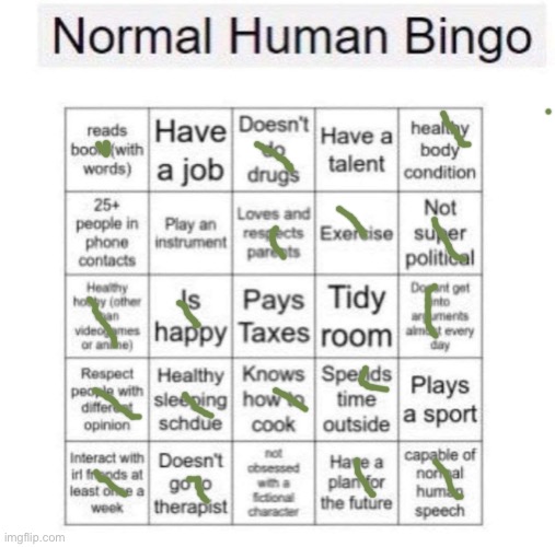 Normal human bingo | image tagged in normal human bingo | made w/ Imgflip meme maker