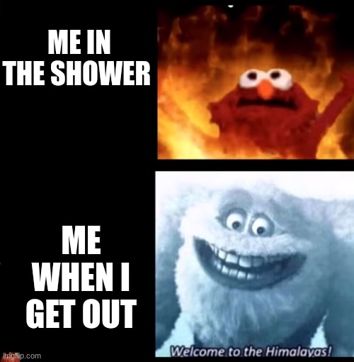 Hot and cold | ME IN THE SHOWER; ME WHEN I GET OUT | image tagged in hot and cold | made w/ Imgflip meme maker