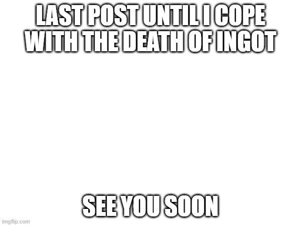 goodbye (for now) | LAST POST UNTIL I COPE WITH THE DEATH OF INGOT; SEE YOU SOON | image tagged in rip,ingot | made w/ Imgflip meme maker