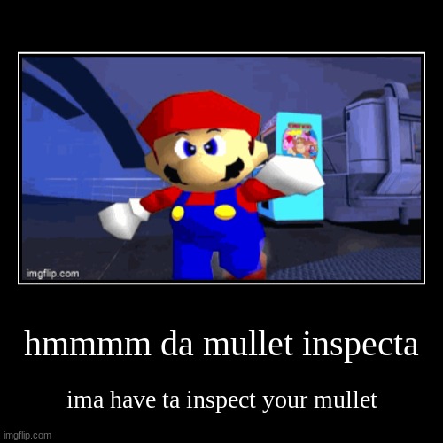 mullet inspecta | hmmmm da mullet inspecta | ima have ta inspect your mullet | image tagged in funny,demotivationals | made w/ Imgflip demotivational maker