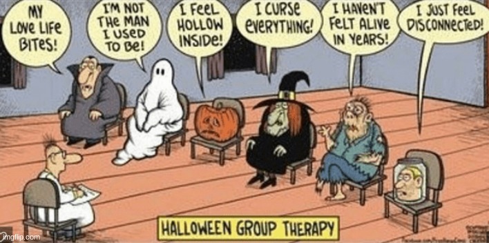 image tagged in comic,comics,comics/cartoons,halloween,therapy | made w/ Imgflip meme maker