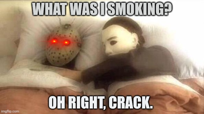 Best friends forever | WHAT WAS I SMOKING? OH RIGHT, CRACK. | image tagged in slasher love - mike jason - friday 13th halloween,best friends,forever | made w/ Imgflip meme maker